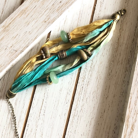 Handmade Sari Silk and Gemstone Faith Bracelet - Picture 3 of 7